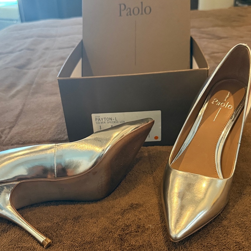 Paolo Metallic Silver Pointed-Toe Stiletto Pumps - Picture 5 of 7